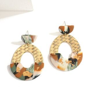 Mermaid Scales Green Marbled Gold Mixed-Media Drop Earrings